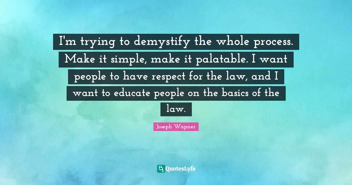 I'm trying to demystify the whole process. Make it simple, make it palatable. I want people to have respect for the law, and I want to educate people on the basics of the law.
