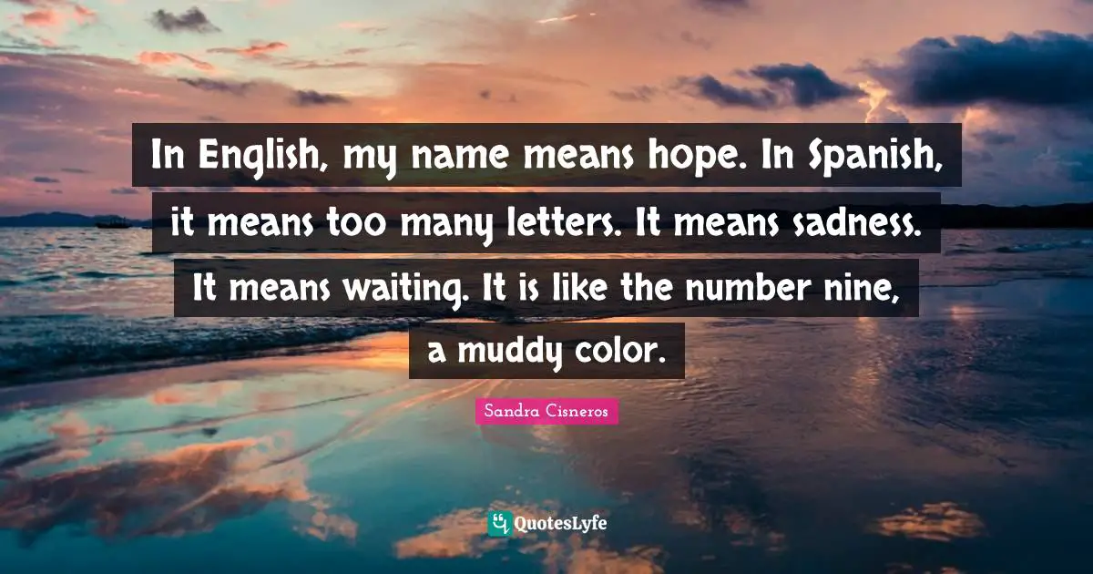 In English, my name means hope. In Spanish, it means too many letters. It means sadness. It means waiting. It is like the number nine, a muddy color.