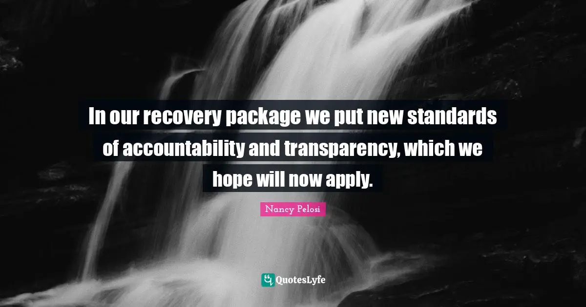Accountability Quotes: "In our recovery package we put new standards of accountability and transparency, which we hope will now apply."