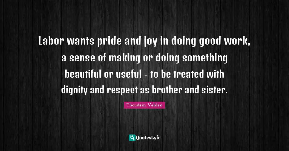 Labor wants pride and joy in doing good work, a sense of making or doing something beautiful or useful - to be treated with dignity and respect as brother and sister.