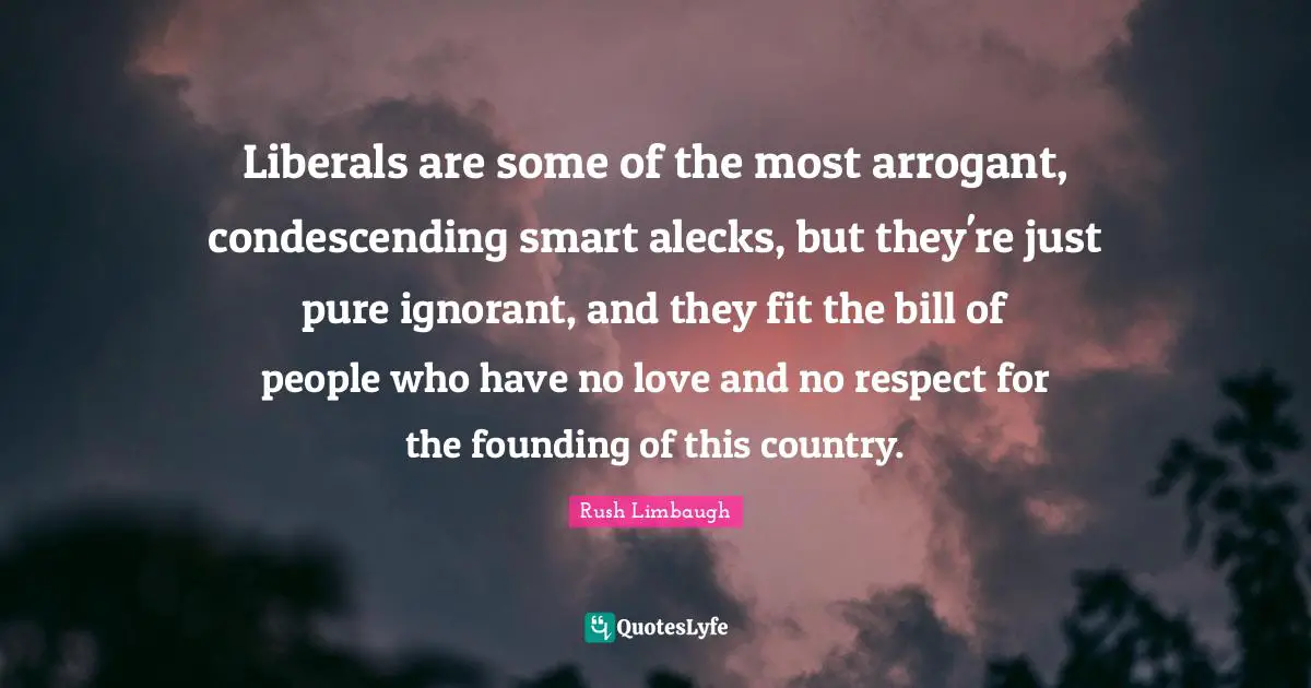 Liberals are some of the most arrogant, condescending smart alecks, but they're just pure ignorant, and they fit the bill of people who have no love and no respect for the founding of this country.