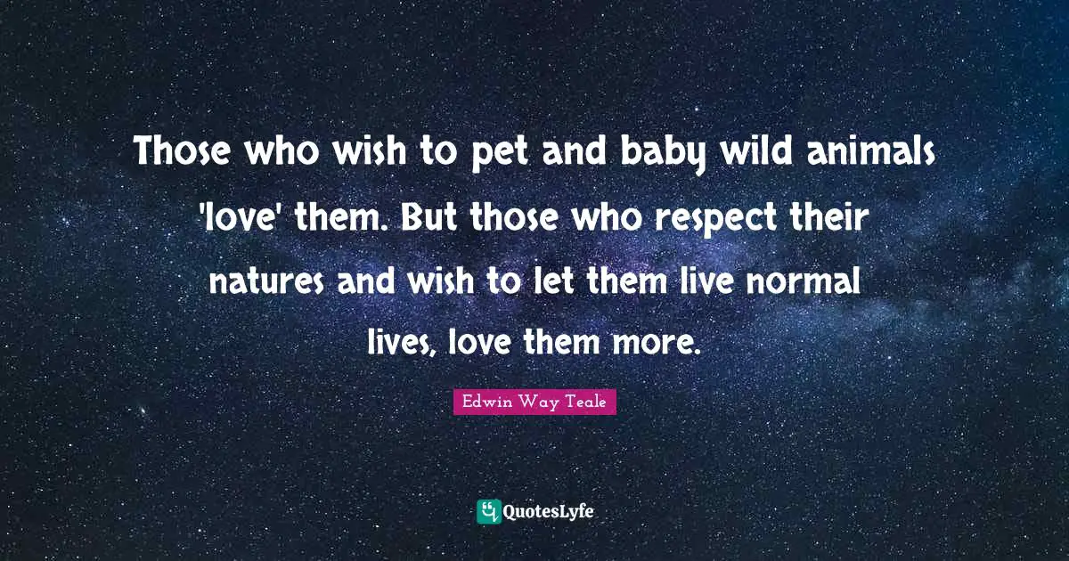 Pet Quotes: "Those who wish to pet and baby wild animals 'love' them. But those who respect their natures and wish to let them live normal lives, love them more."