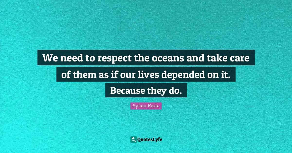 Sylvia Earle Quotes: "We need to respect the oceans and take care of them as if our lives depended on it. Because they do."