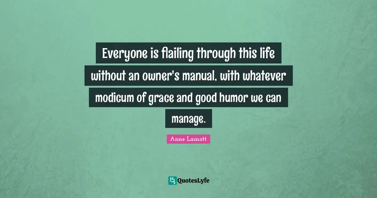 Everyone is flailing through this life without an owner's manual, with whatever modicum of grace and good humor we can manage.