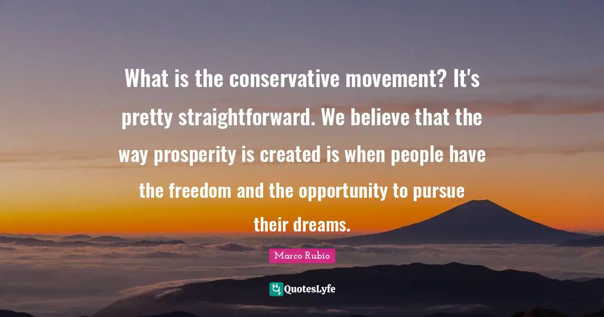 What is the conservative movement? It's pretty straightforward. We believe that the way prosperity is created is when people have the freedom and the opportunity to pursue their dreams.