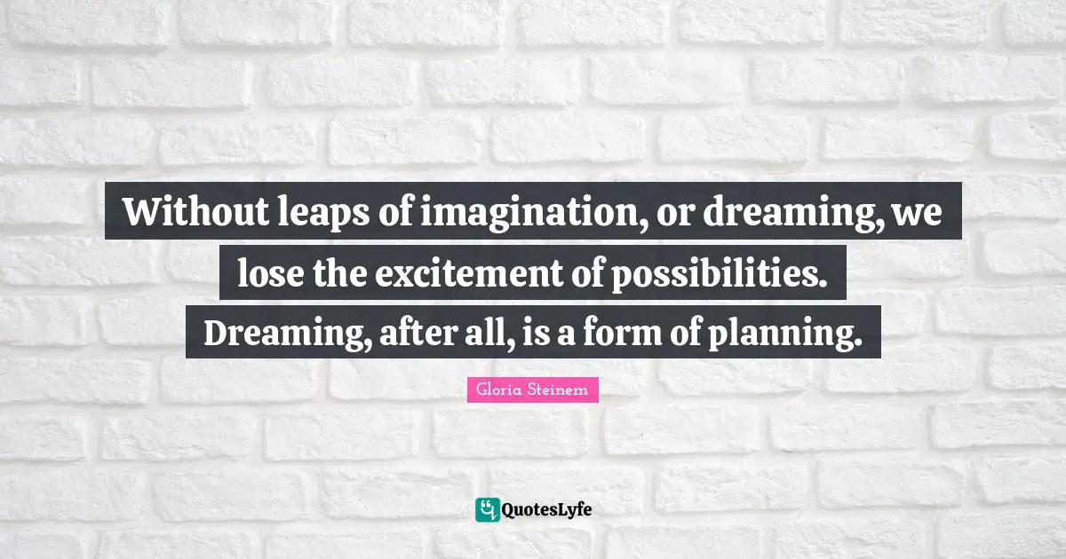 Without leaps of imagination, or dreaming, we lose the excitement of possibilities. Dreaming, after all, is a form of planning.
