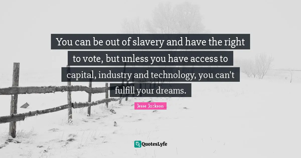 You can be out of slavery and have the right to vote, but unless you have access to capital, industry and technology, you can't fulfill your dreams.