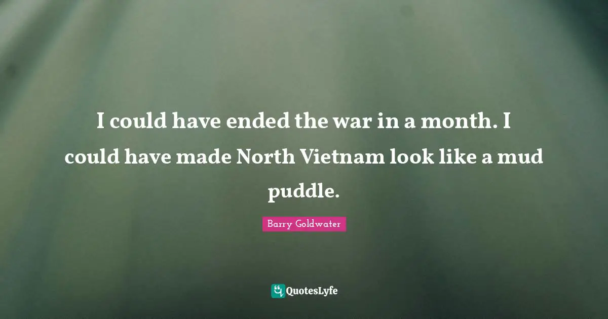 I could have ended the war in a month. I could have made North Vietnam look like a mud puddle.