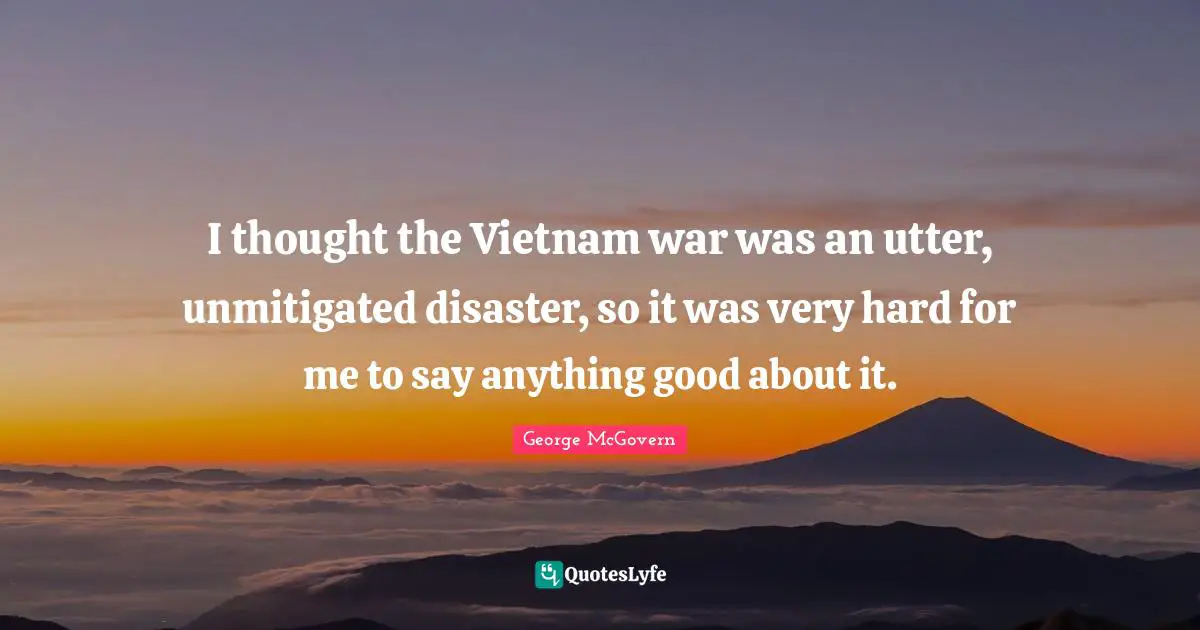 I thought the Vietnam war was an utter, unmitigated disaster, so it was very hard for me to say anything good about it.