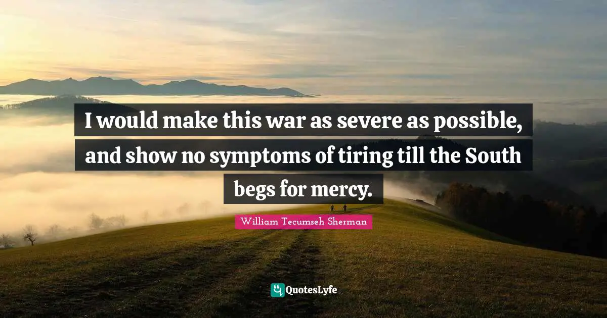 I would make this war as severe as possible, and show no symptoms of tiring till the South begs for mercy.