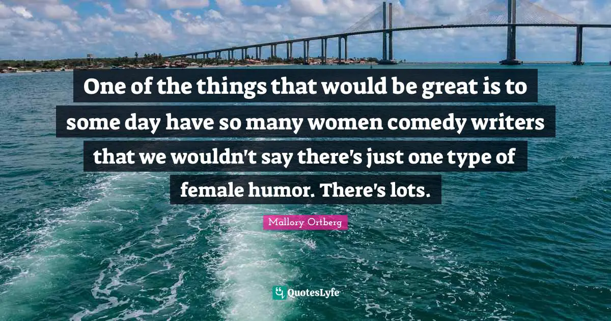 One of the things that would be great is to some day have so many women comedy writers that we wouldn't say there's just one type of female humor. There's lots.