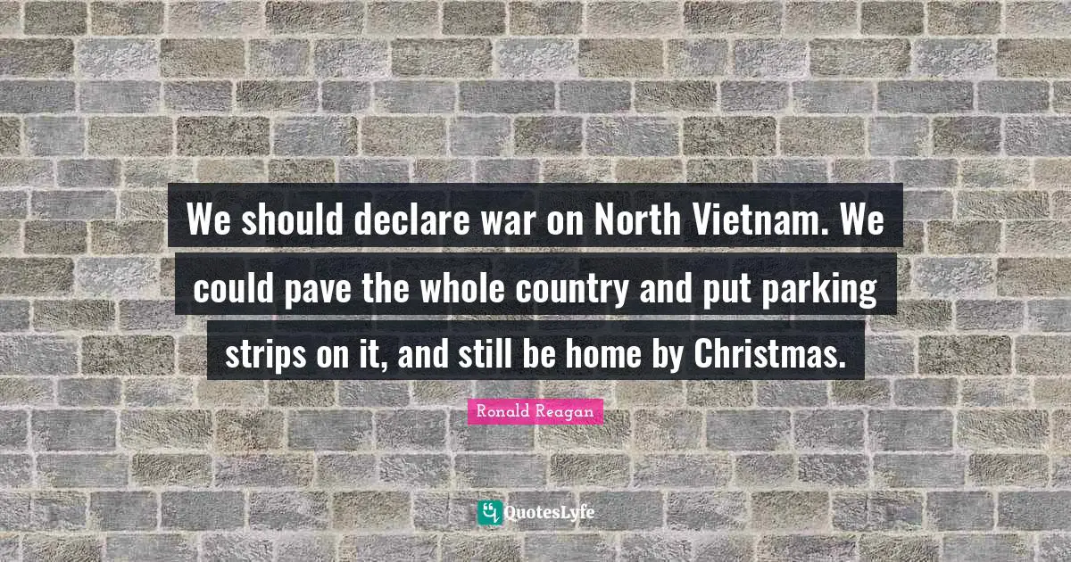 We should declare war on North Vietnam. We could pave the whole country and put parking strips on it, and still be home by Christmas.