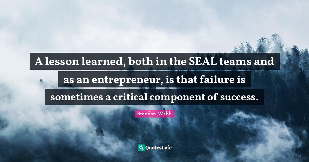A lesson learned, both in the SEAL teams and as an entrepreneur, is that failure is sometimes a critical component of success.