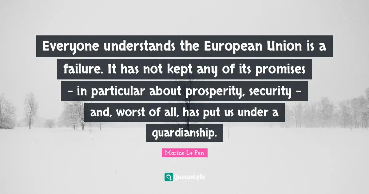 Everyone understands the European Union is a failure. It has not kept any of its promises - in particular about prosperity, security - and, worst of all, has put us under a guardianship.
