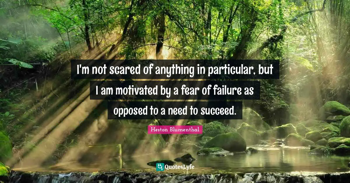 I'm not scared of anything in particular, but I am motivated by a fear of failure as opposed to a need to succeed.
