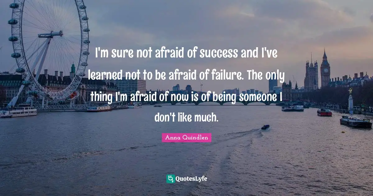 I'm sure not afraid of success and I've learned not to be afraid of failure. The only thing I'm afraid of now is of being someone I don't like much.