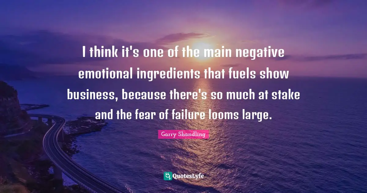 I think it's one of the main negative emotional ingredients that fuels show business, because there's so much at stake and the fear of failure looms large.
