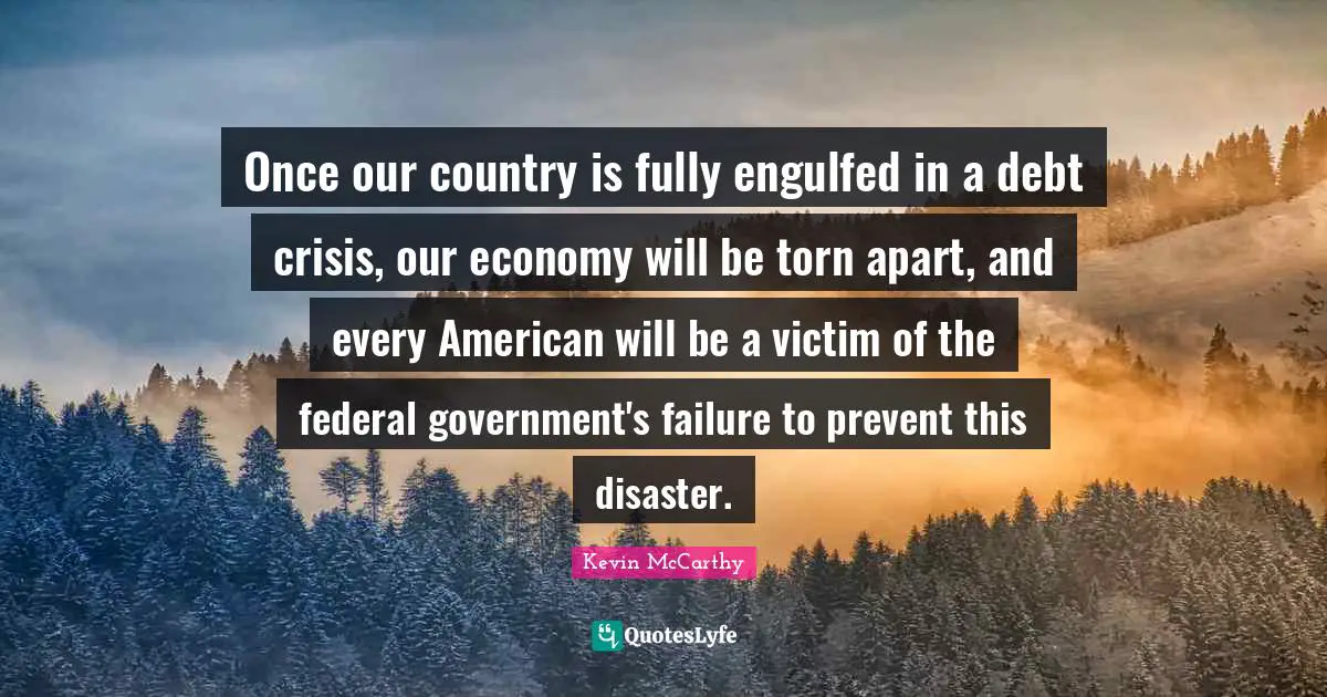 Once our country is fully engulfed in a debt crisis, our economy will be torn apart, and every American will be a victim of the federal government's failure to prevent this disaster.