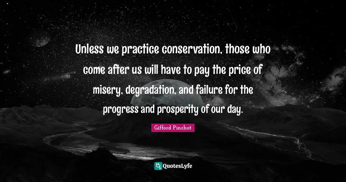 Gifford Pinchot Quotes: "Unless we practice conservation, those who come after us will have to pay the price of misery, degradation, and failure for the progress and prosperity of our day."