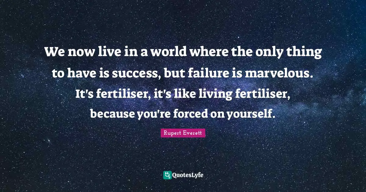 We now live in a world where the only thing to have is success, but failure is marvelous. It's fertiliser, it's like living fertiliser, because you're forced on yourself.