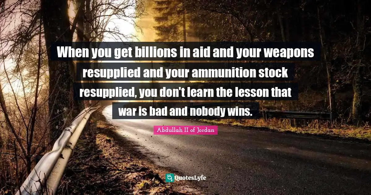 When you get billions in aid and your weapons resupplied and your ammunition stock resupplied, you don't learn the lesson that war is bad and nobody wins.