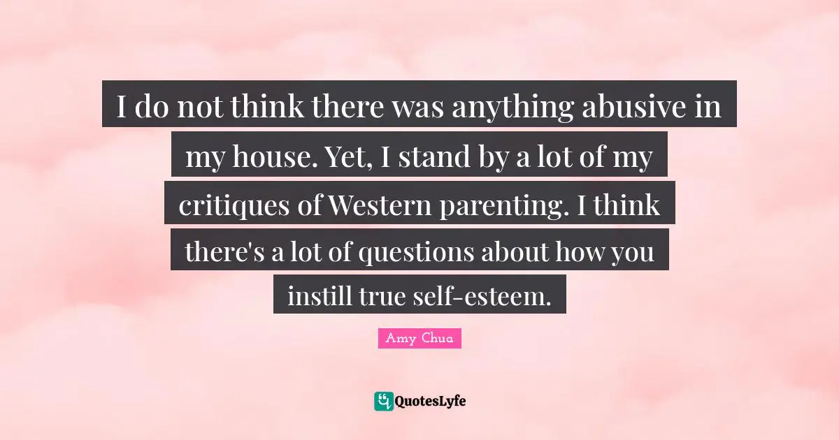 Amy Chua Quotes: "I do not think there was anything abusive in my house. Yet, I stand by a lot of my critiques of Western parenting. I think there's a lot of questions about how you instill true self-esteem."