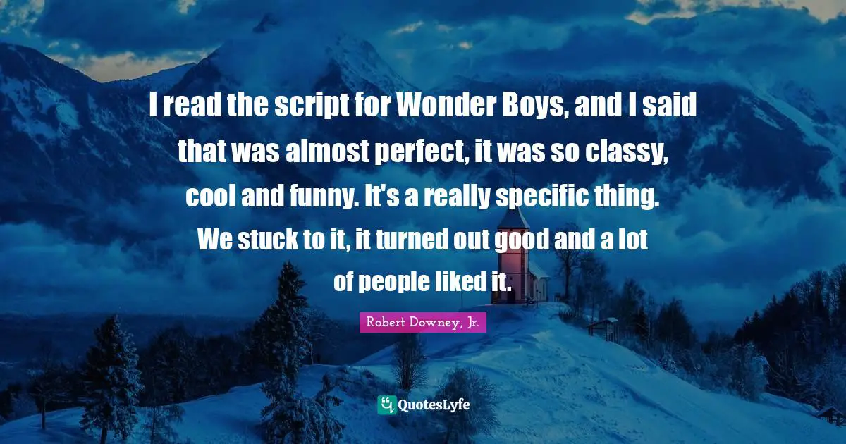 I read the script for Wonder Boys, and I said that was almost perfect, it was so classy, cool and funny. It's a really specific thing. We stuck to it, it turned out good and a lot of people liked it.