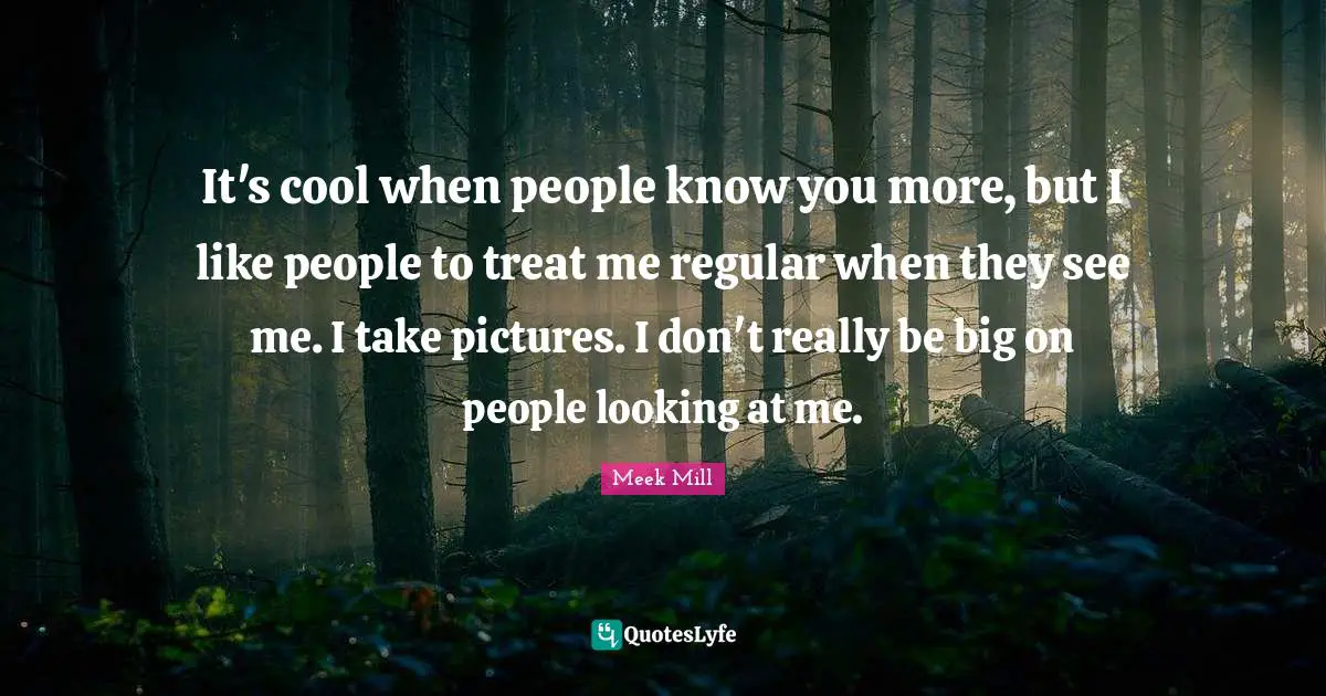 Treat Quotes: "It's cool when people know you more, but I like people to treat me regular when they see me. I take pictures. I don't really be big on people looking at me."