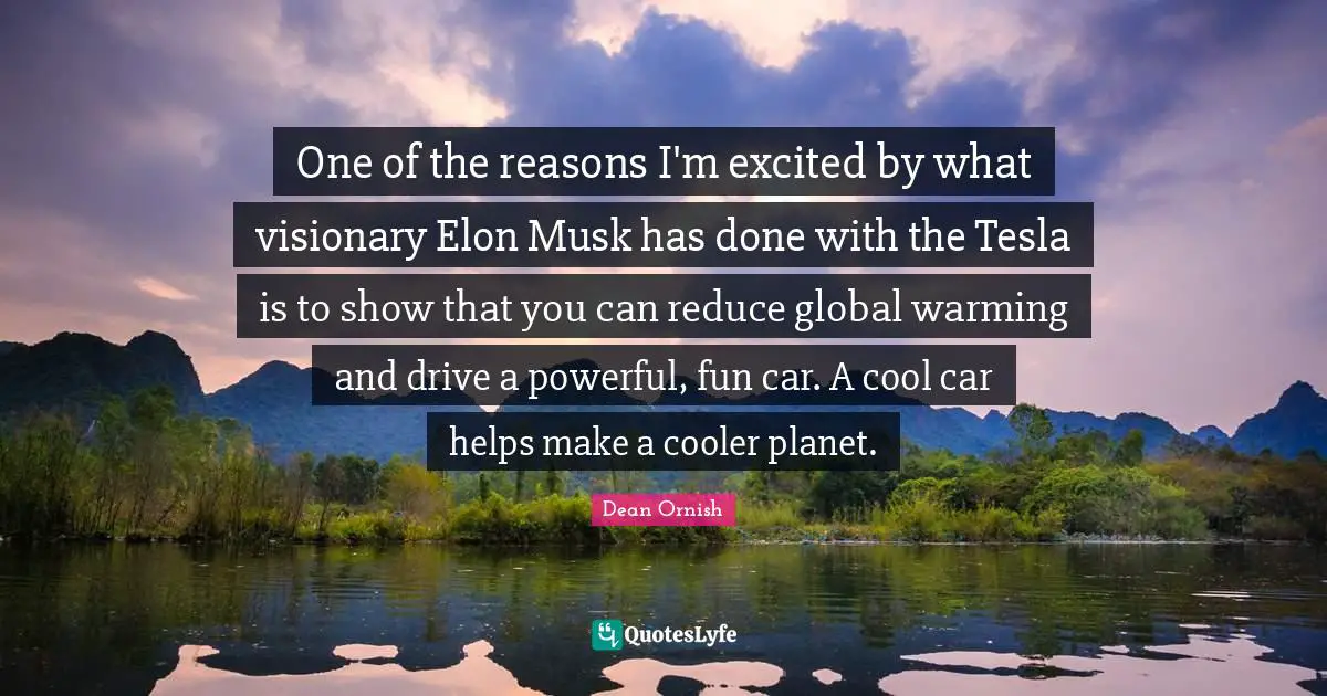 One of the reasons I'm excited by what visionary Elon Musk has done with the Tesla is to show that you can reduce global warming and drive a powerful, fun car. A cool car helps make a cooler planet.