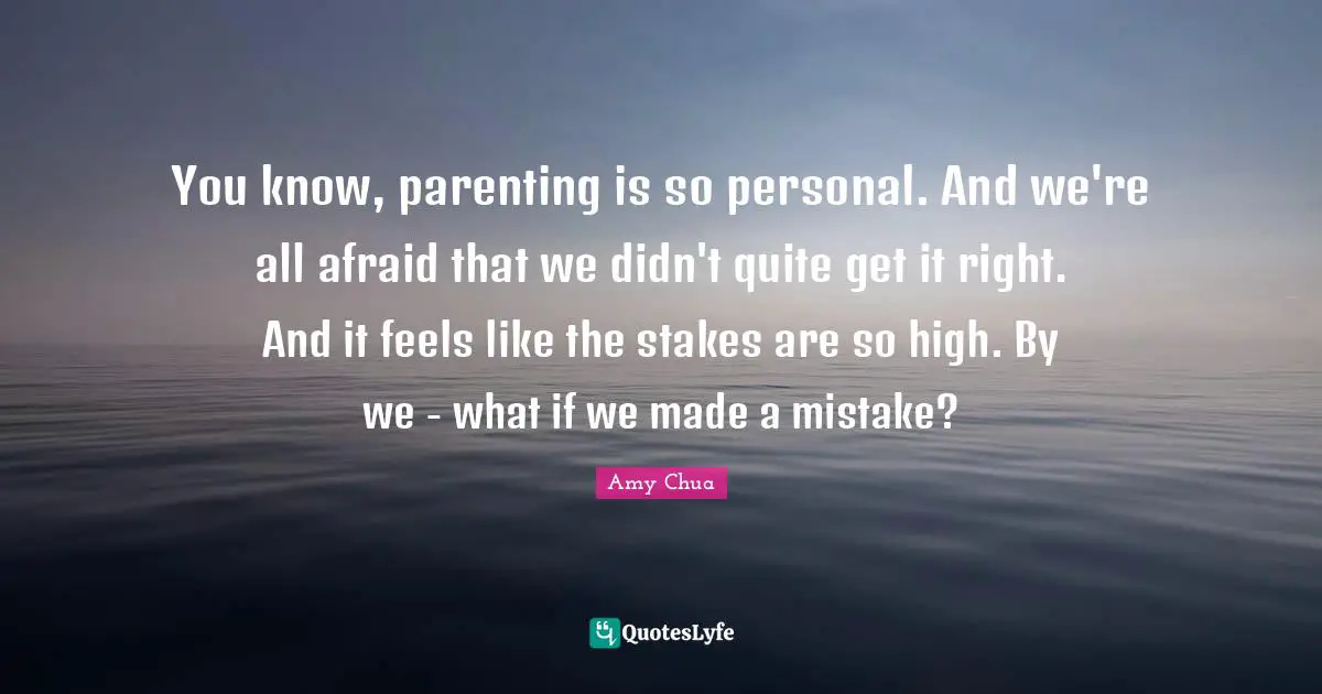 Amy Chua Quotes: "You know, parenting is so personal. And we're all afraid that we didn't quite get it right. And it feels like the stakes are so high. By we - what if we made a mistake?"
