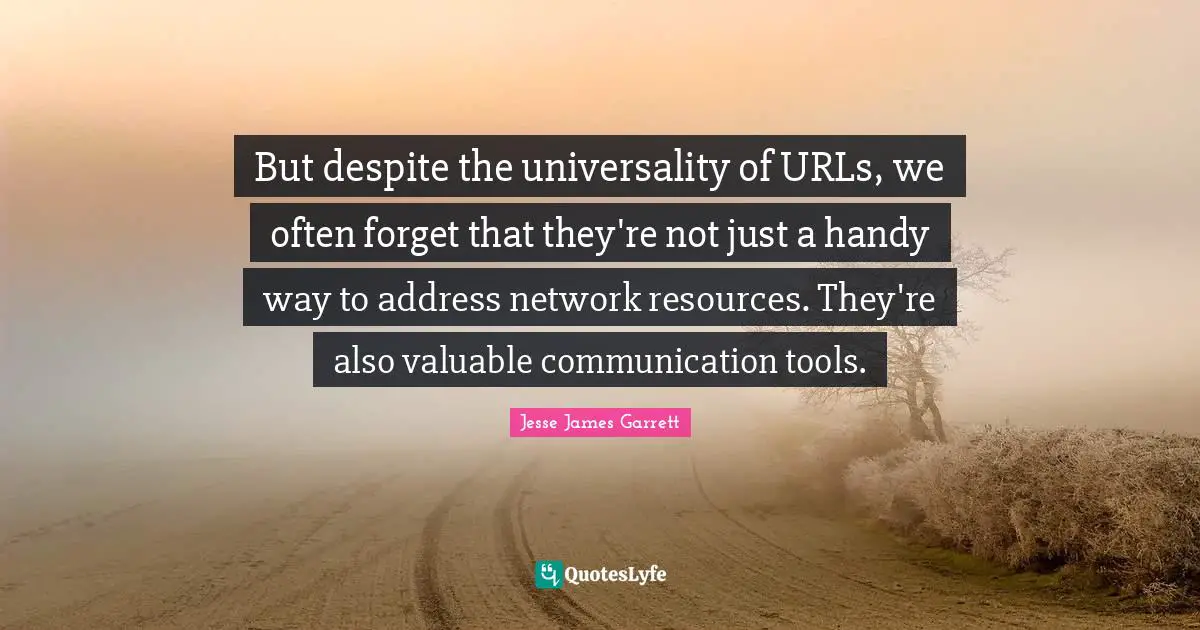 Jesse James Garrett Quotes: "But despite the universality of URLs, we often forget that they're not just a handy way to address network resources. They're also valuable communication tools."
