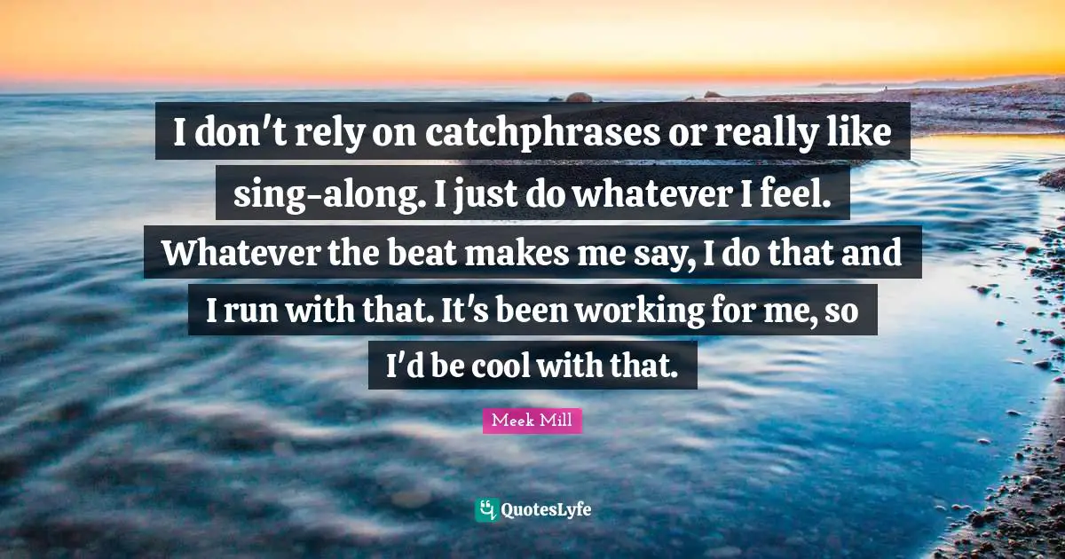 I don't rely on catchphrases or really like sing-along. I just do whatever I feel. Whatever the beat makes me say, I do that and I run with that. It's been working for me, so I'd be cool with that.