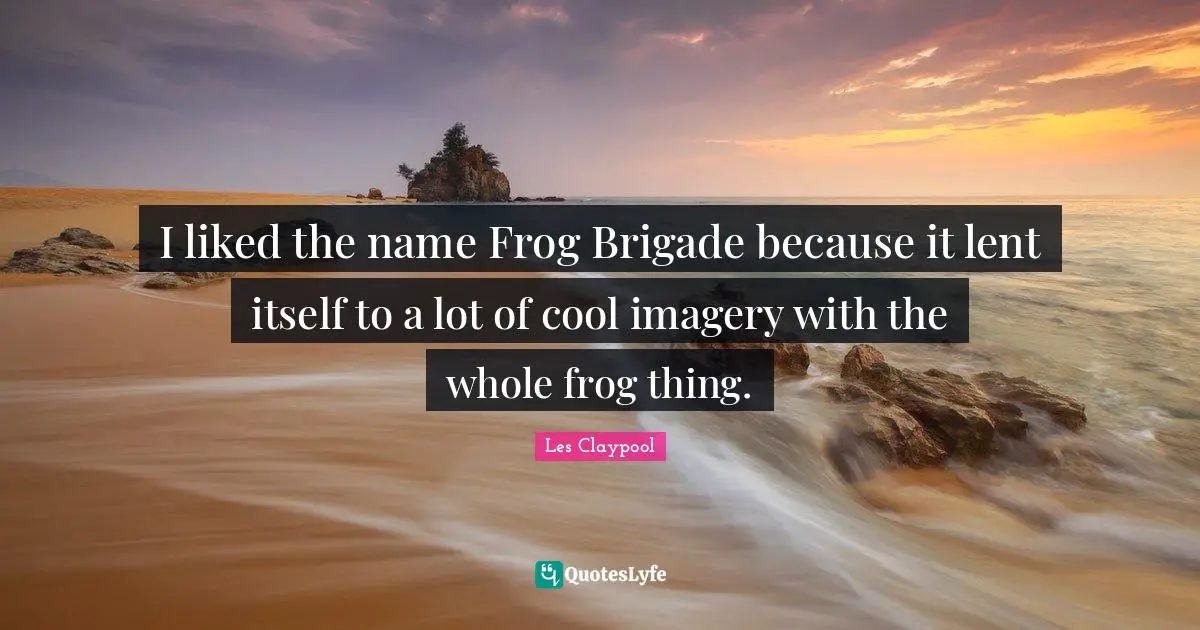 Name Quotes: "I liked the name Frog Brigade because it lent itself to a lot of cool imagery with the whole frog thing."