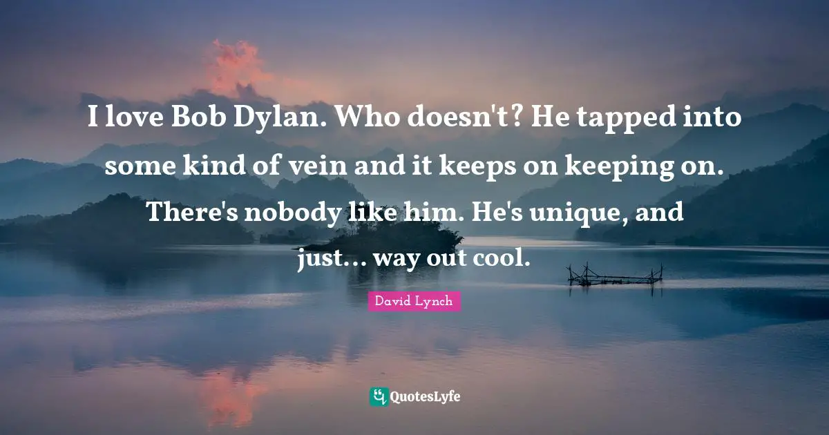 I love Bob Dylan. Who doesn't? He tapped into some kind of vein and it keeps on keeping on. There's nobody like him. He's unique, and just... way out cool.