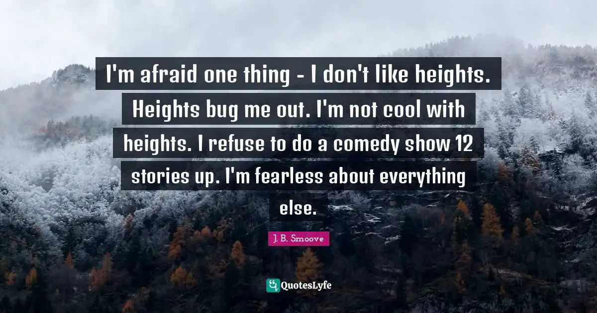 I'm afraid one thing - I don't like heights. Heights bug me out. I'm not cool with heights. I refuse to do a comedy show 12 stories up. I'm fearless about everything else.