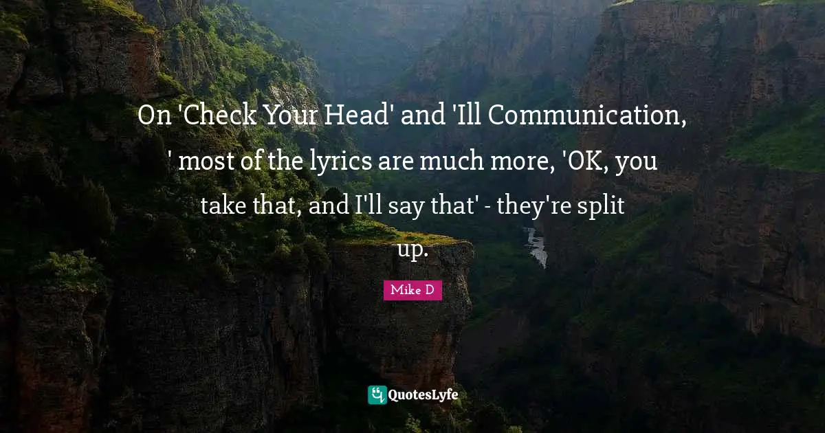 On 'Check Your Head' and 'Ill Communication, ' most of the lyrics are much more, 'OK, you take that, and I'll say that' - they're split up.