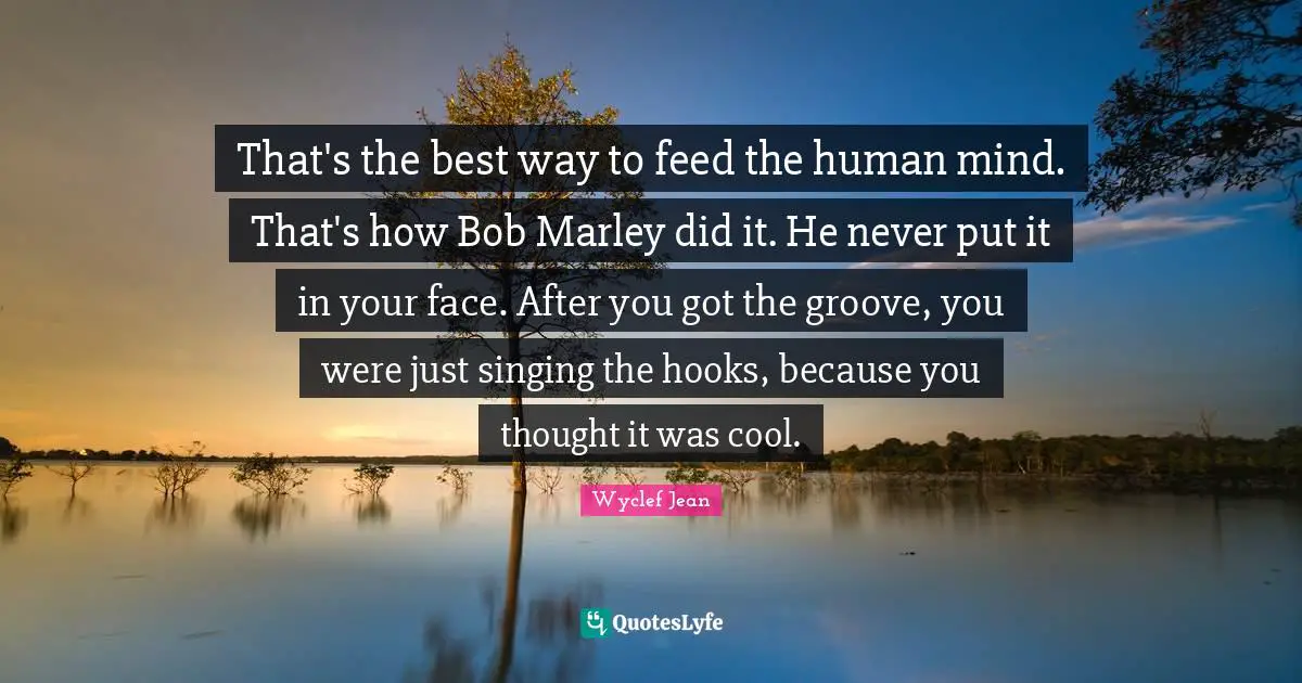 That's the best way to feed the human mind. That's how Bob Marley did it. He never put it in your face. After you got the groove, you were just singing the hooks, because you thought it was cool.