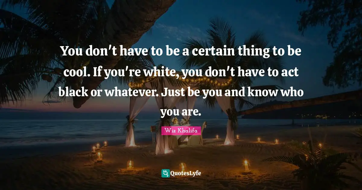 You don't have to be a certain thing to be cool. If you're white, you don't have to act black or whatever. Just be you and know who you are.