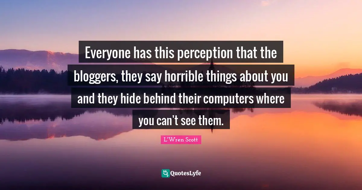 Everyone has this perception that the bloggers, they say horrible things about you and they hide behind their computers where you can't see them.