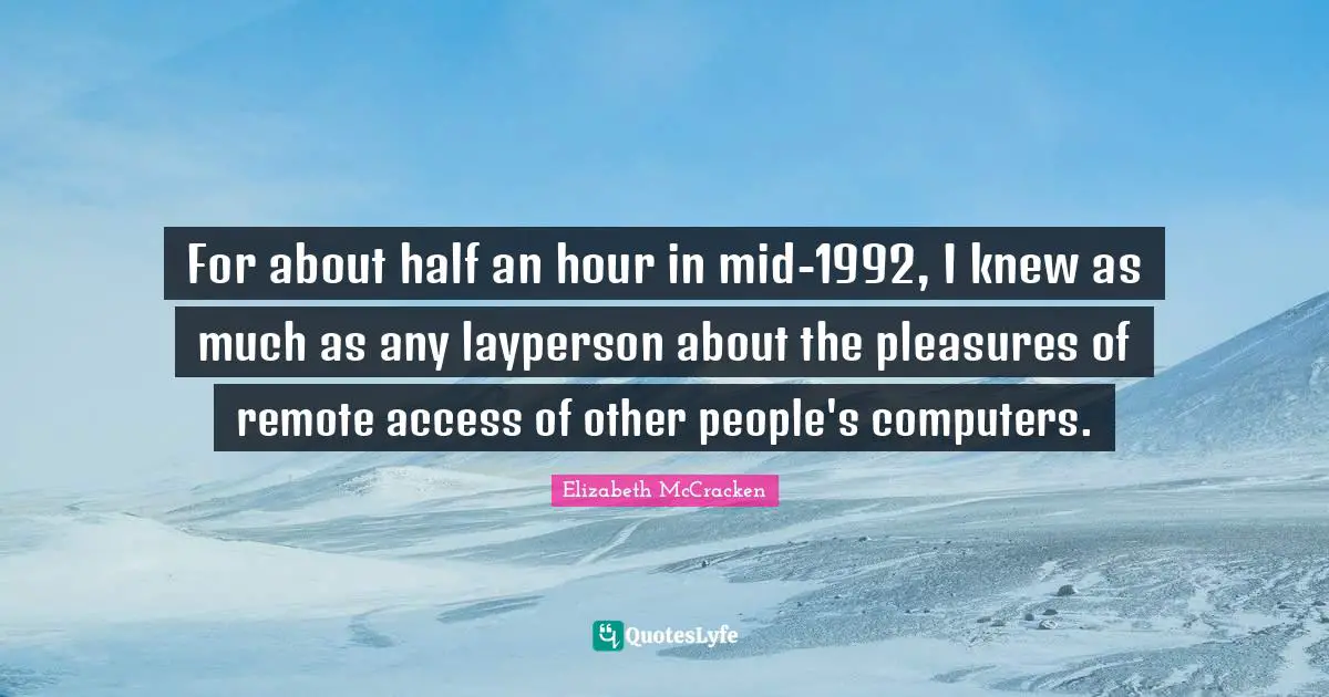 For about half an hour in mid-1992, I knew as much as any layperson about the pleasures of remote access of other people's computers.