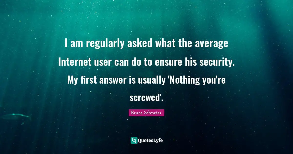 I am regularly asked what the average Internet user can do to ensure his security. My first answer is usually 'Nothing you're screwed'.