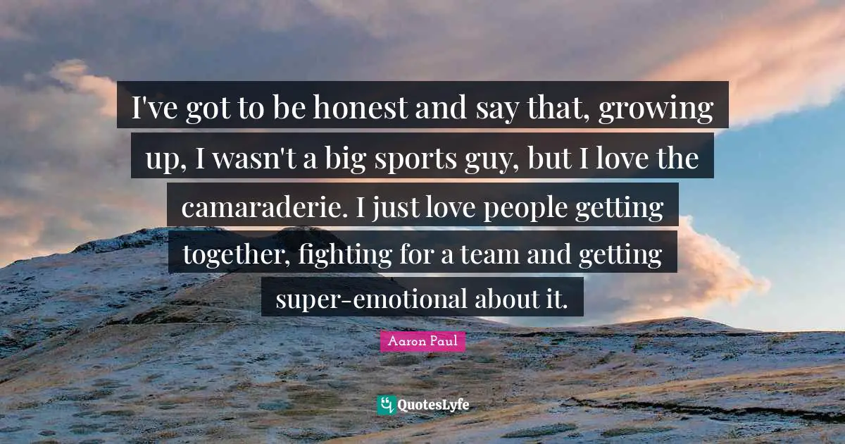 I've got to be honest and say that, growing up, I wasn't a big sports guy, but I love the camaraderie. I just love people getting together, fighting for a team and getting super-emotional about it.