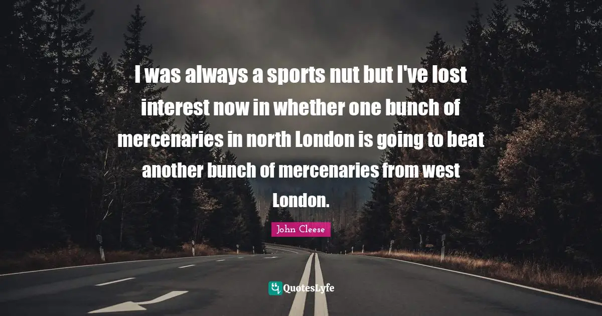 I was always a sports nut but I've lost interest now in whether one bunch of mercenaries in north London is going to beat another bunch of mercenaries from west London.