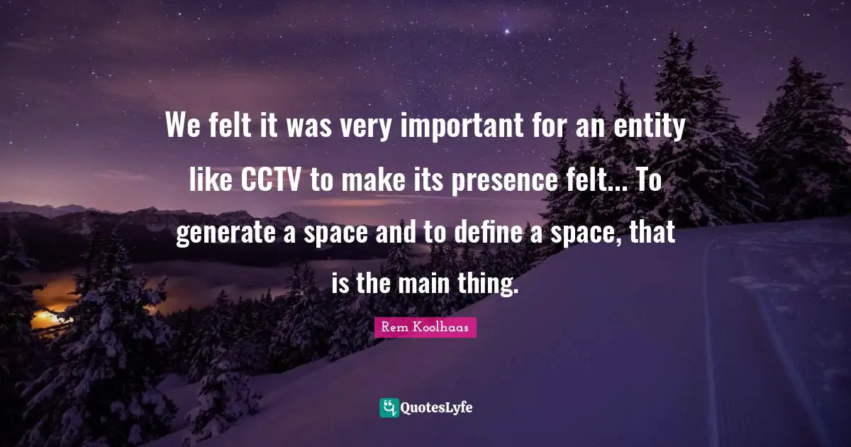 We felt it was very important for an entity like CCTV to make its presence felt... To generate a space and to define a space, that is the main thing.