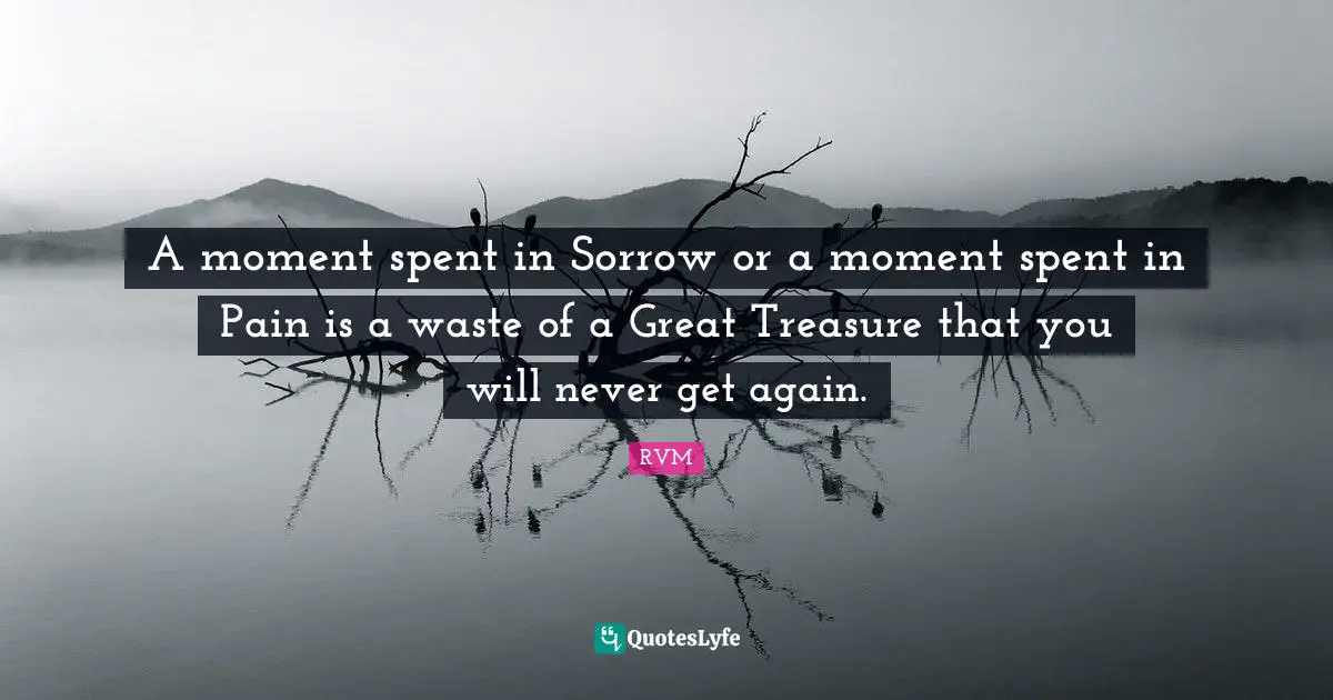 A moment spent in Sorrow or a moment spent in Pain is a waste of a Great Treasure that you will never get again.