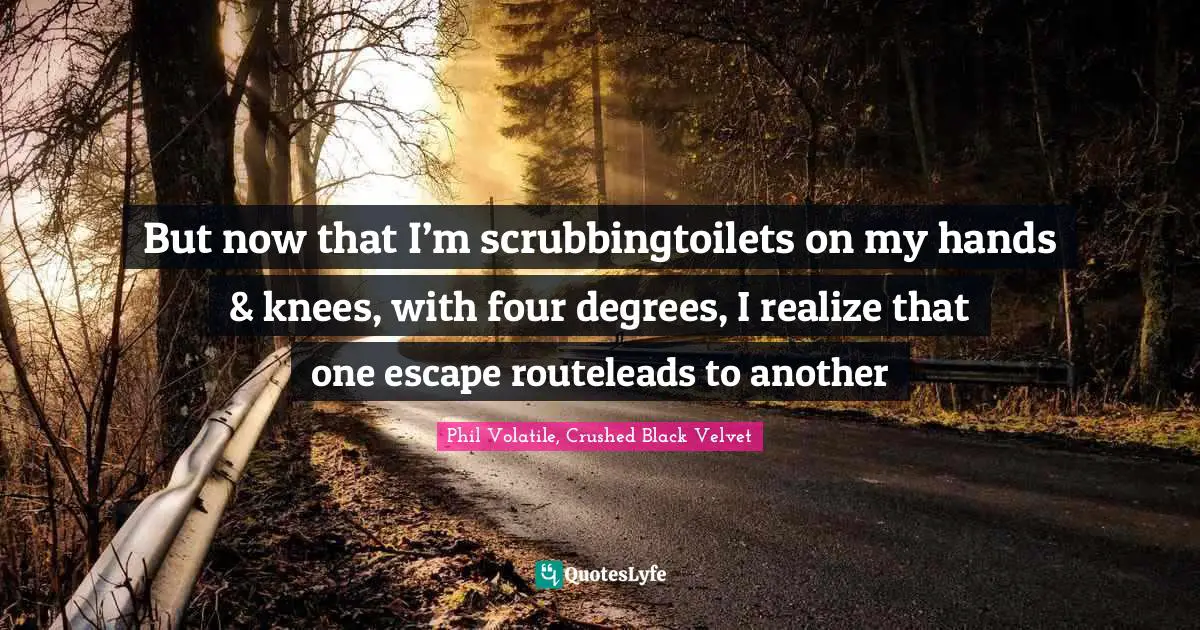 But now that I’m scrubbingtoilets on my hands & knees, with four degrees, I realize that one escape routeleads to another