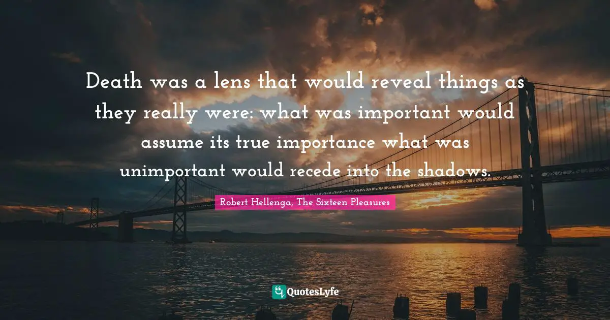 Death was a lens that would reveal things as they really were: what was important would assume its true importance what was unimportant would recede into the shadows.