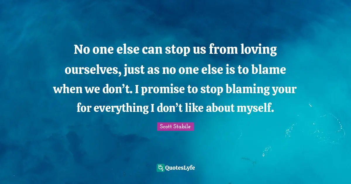 No one else can stop us from loving ourselves, just as no one else is to blame when we don’t. I promise to stop blaming your for everything I don’t like about myself.