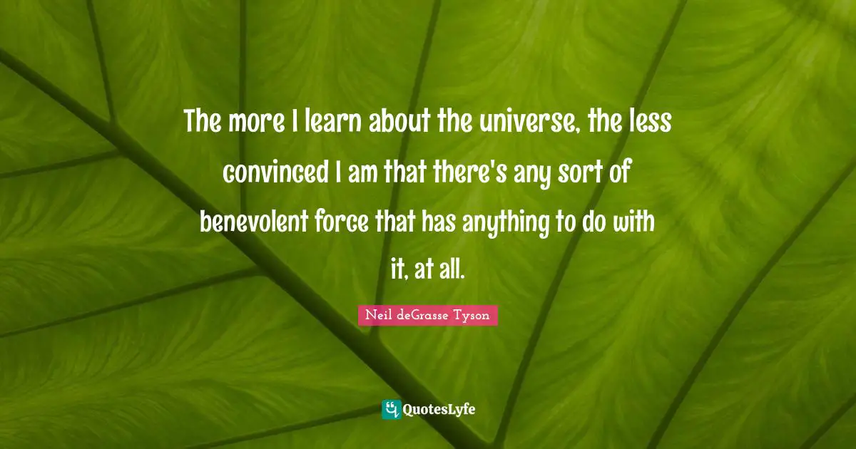 The more I learn about the universe, the less convinced I am that there's any sort of benevolent force that has anything to do with it, at all.