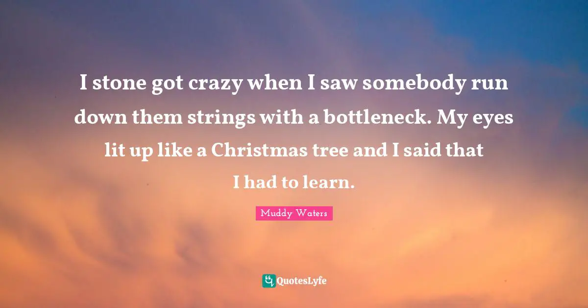 I stone got crazy when I saw somebody run down them strings with a bottleneck. My eyes lit up like a Christmas tree and I said that I had to learn.